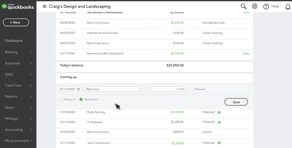 QuickBooks Online Cash Flow Forecasting screenshot 6