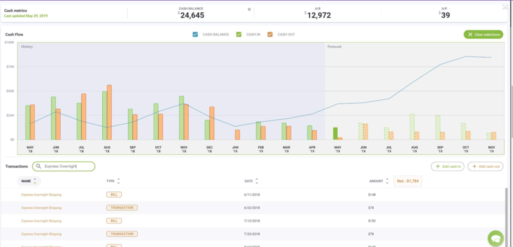 Cash flow tool screenshot