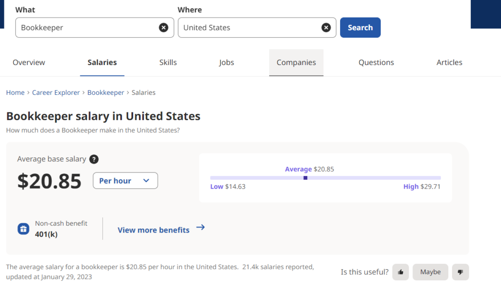 bookkeeper salary